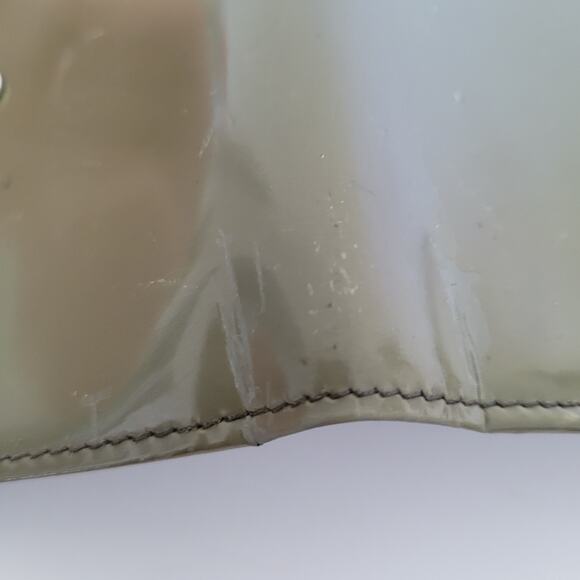 Furla Italian Trifold Wallet Medium Patent Leather Olive Green Compact Logo - Picture 10 of 14